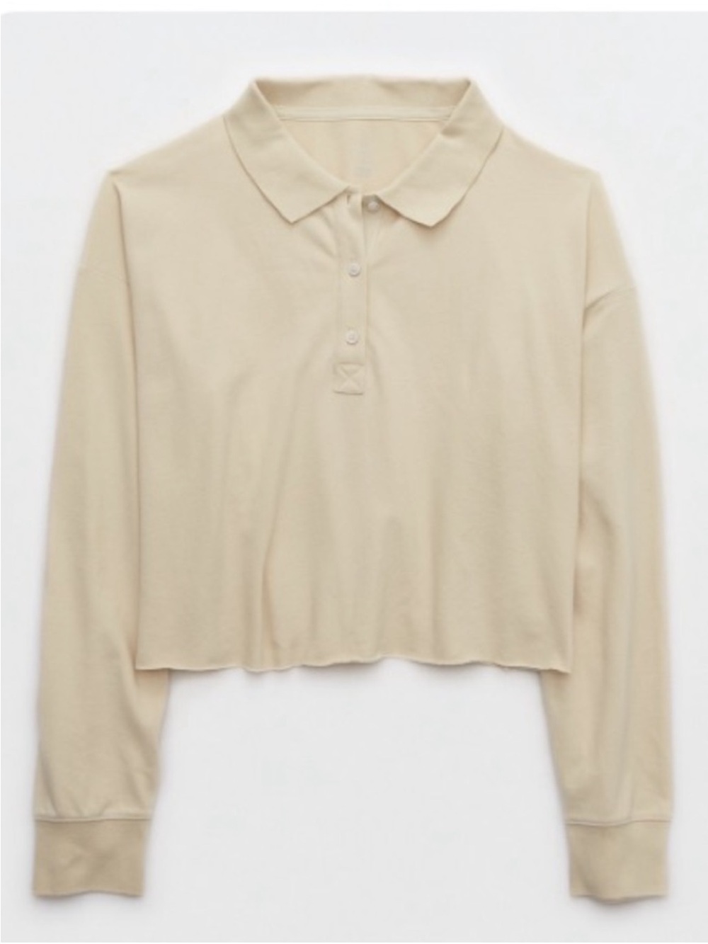 aerie Cream Long-Sleeve Polo Top